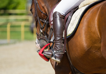 Sierkussen Paardrijden Jockeylaars in stijgbeugel close-up  © Farmer