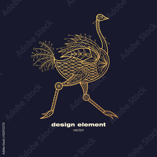 Vector decorative image of an ostrich bird.