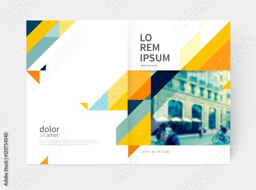Minimalistic Brochure design. Annual report cover template. a4 size. Blue, yellow and gray diagonal lines and triangles. vector-stock illustration