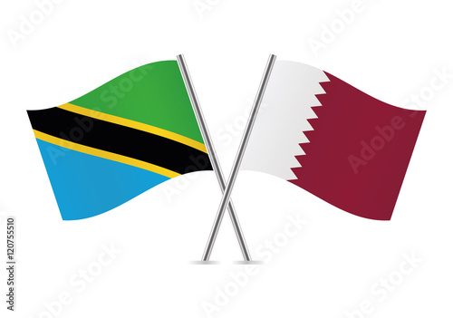 Tanzania and Qatar flags. Vector illustration.