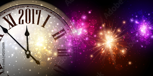 2017 New Year banner with clock.