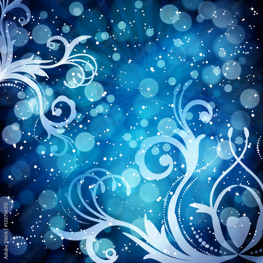 Abstract floral pattern on a blue background, made of transparen Abstract floral pattern on a blue background, made of transparen