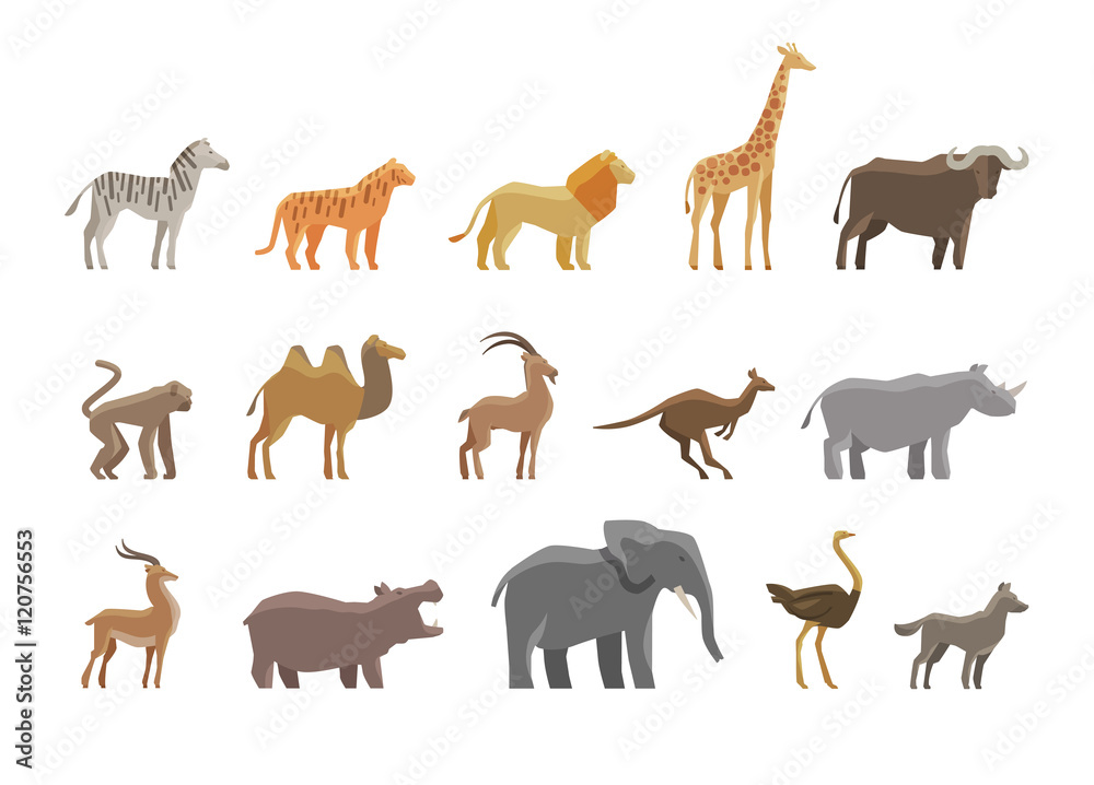 Fototapeta premium Animals. Set colored vector icons and symbols