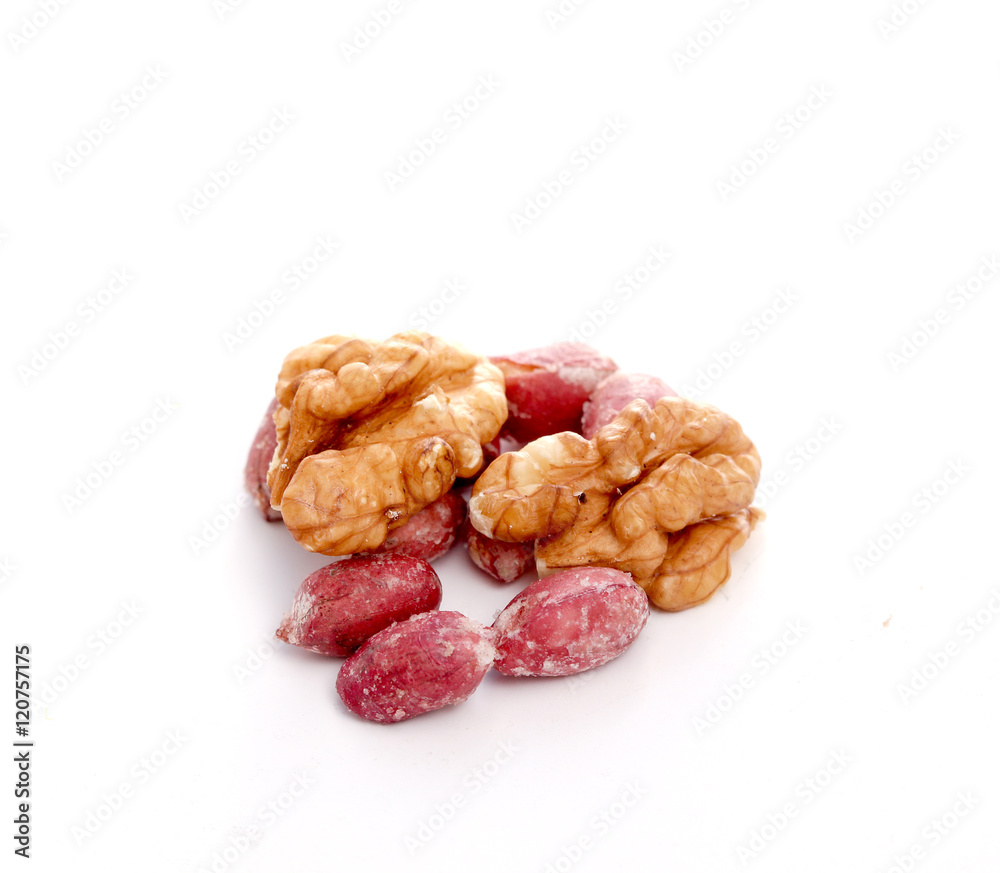 walnuts and peanuts isolated on a white background walnuts and peanuts isolated on a white background