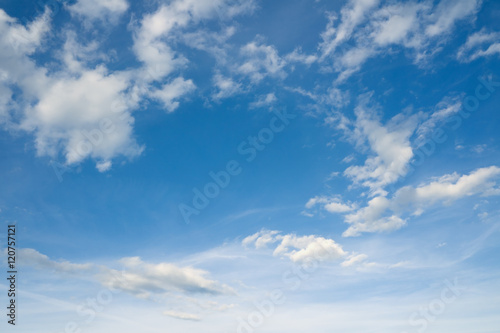 Blue sky and clouds over horizon. Heaven.