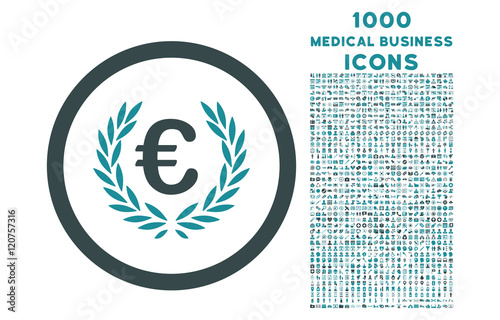Euro Glory rounded vector bicolor icon with 1000 medical business icons. Set style is flat pictograms, soft blue colors, white background.
