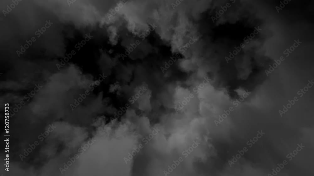 flying through dark clouds, with lightnings
