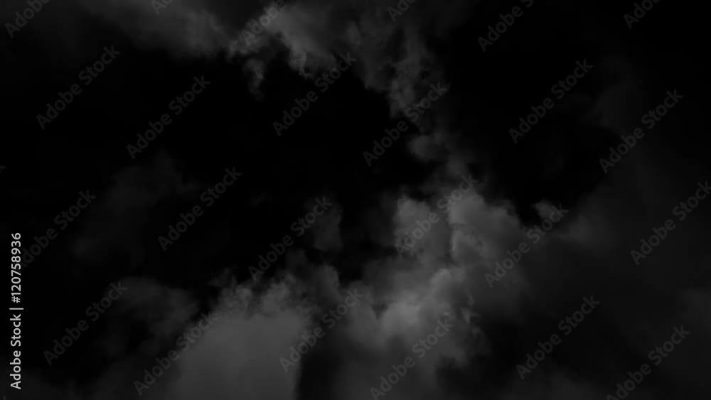 flying through dark clouds, with lightnings