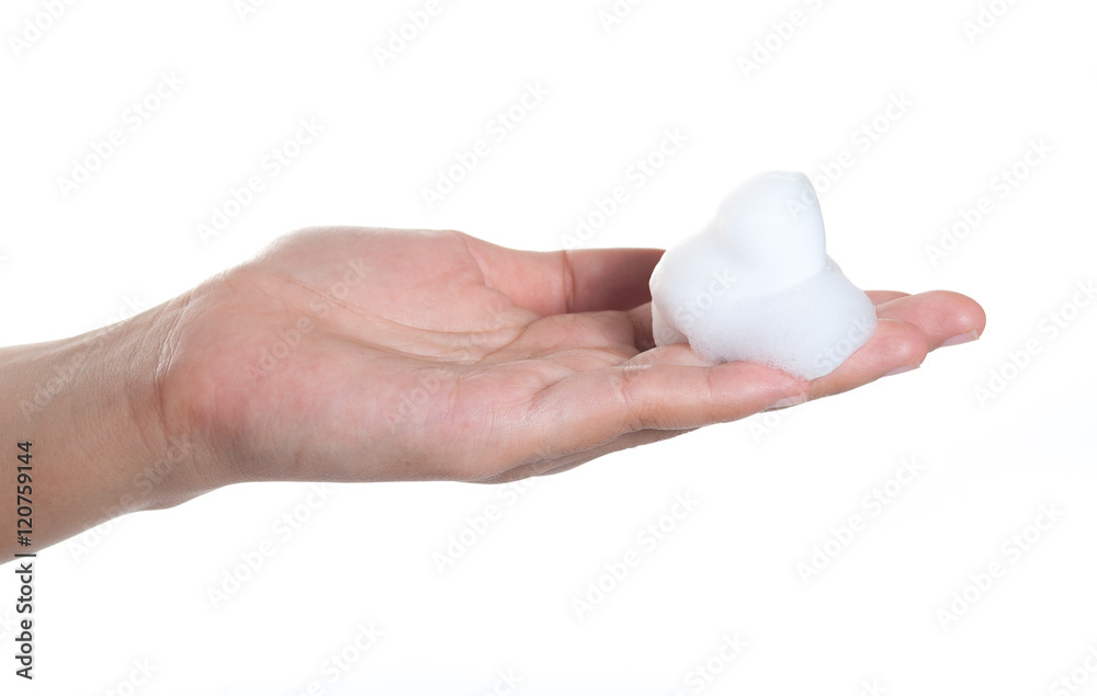 Shave foam (cream) on woman's hands Shave foam (cream) on woman's hands