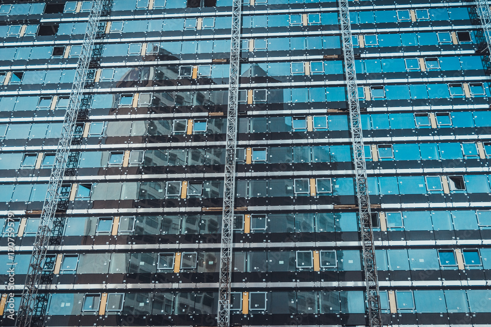 big blue glass facade