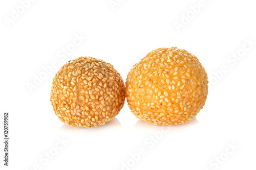 fried mung bean with white sesame ball on white background