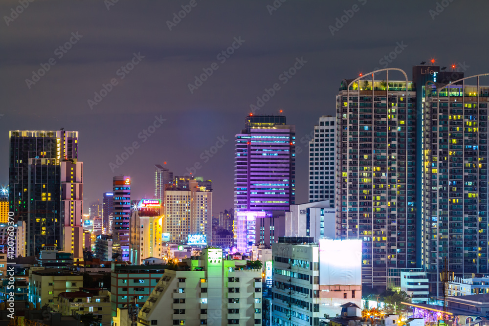 Cityscape on beautiful night from ratchadapisek road Bangkok Thailand's capital.
