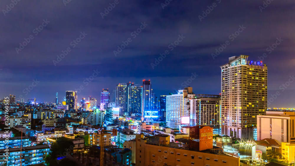 Cityscape on beautiful night from ratchadapisek road Bangkok Thailand's capital.