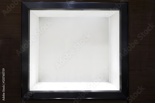 Fotografia Neat dark wooden Empty glass showcase display