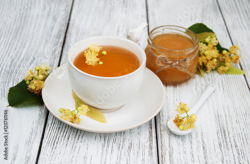 cup of herbal tea with linden flowers