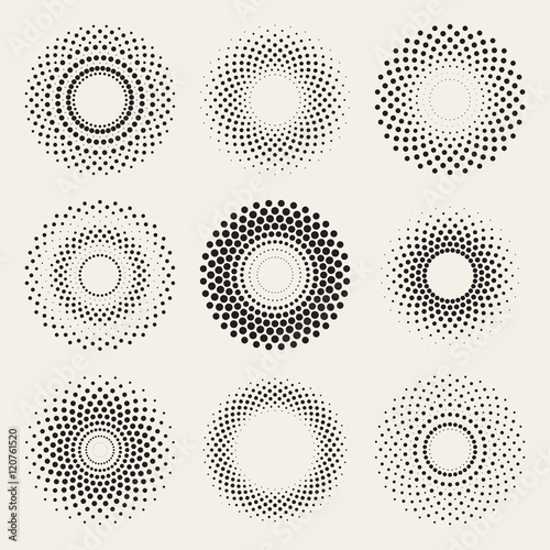 Vector Radial Gradient Halftone Sunburst Circle Shape Stippling Design Elements