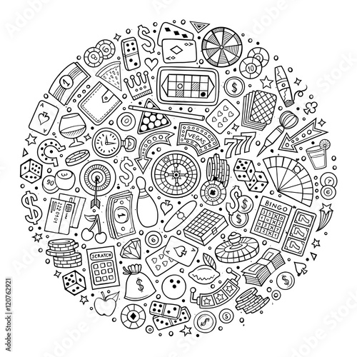 Wallpaper Mural Set of Casino cartoon doodle objects, symbols and items Torontodigital.ca
