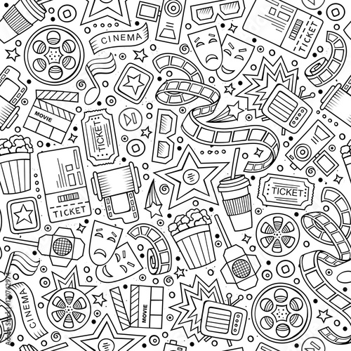Cartoon cute hand drawn Cinema seamless pattern