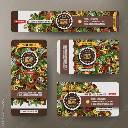 Corporate Identity set with doodles hand drawn Coffee theme