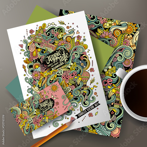 Cartoon vector doodles hippie corporate identity