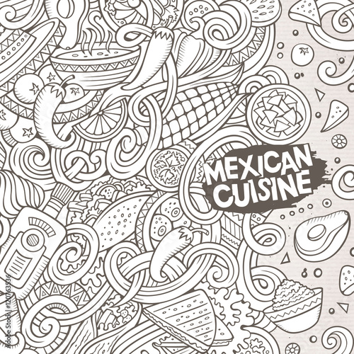 Fototapeta Naklejka Na Ścianę i Meble -  Cartoon mexican food doodles illustration