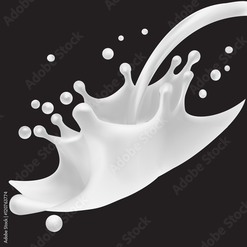 the milk flowing, in motion, splashing milk isolated vector