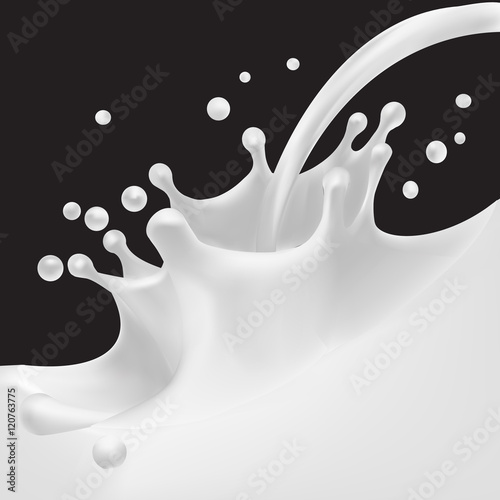 the milk flowing, in motion, splashing milk isolated vector