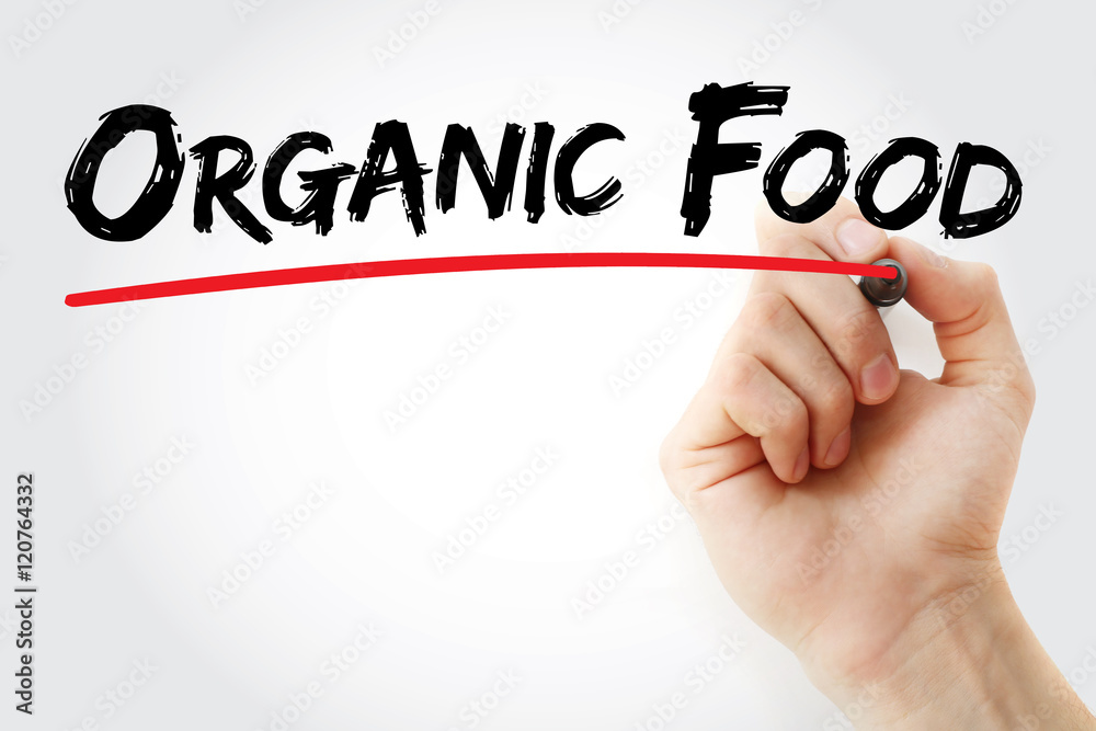 Hand writing Organic food with marker, concept background Hand writing Organic food with marker, concept background