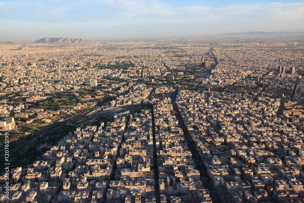 Aerial view of Tehran city from Milad tower at sunset, Iran Stock Photo ...