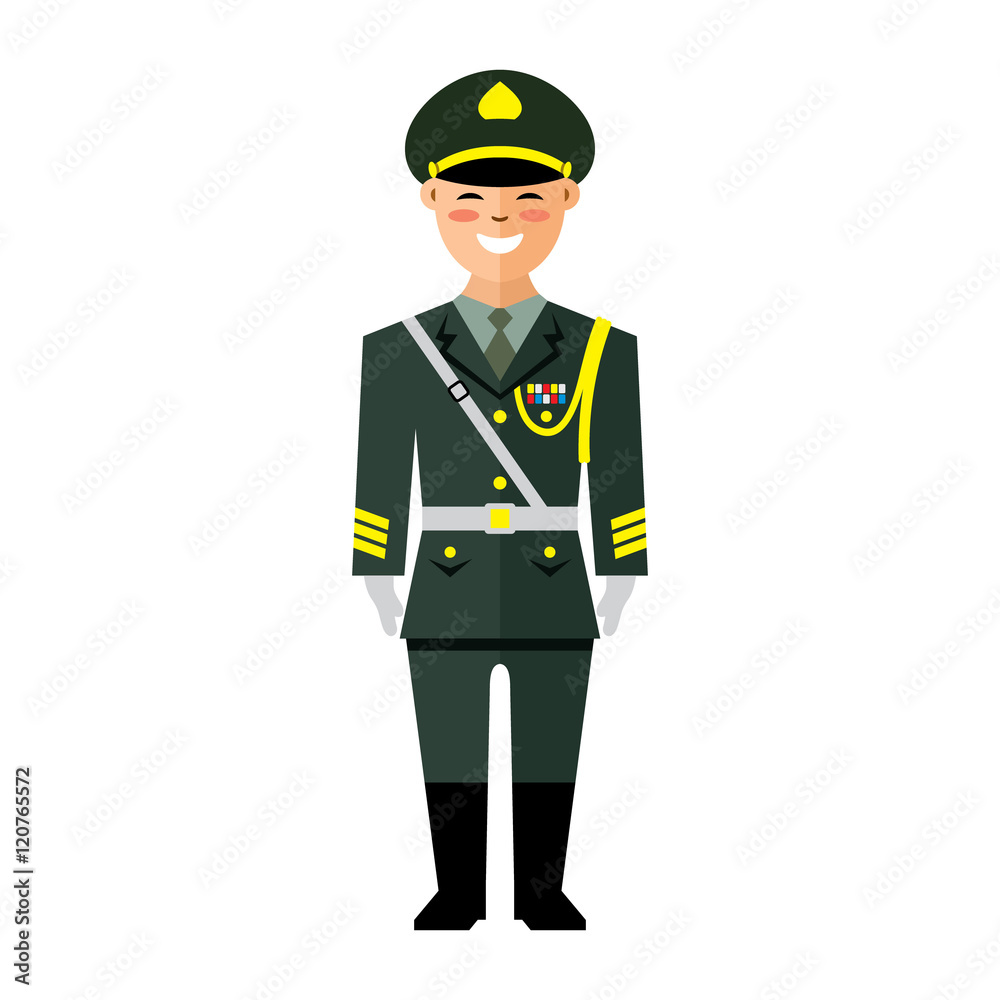Vector Army of China. Flat style colorful Cartoon illustration.