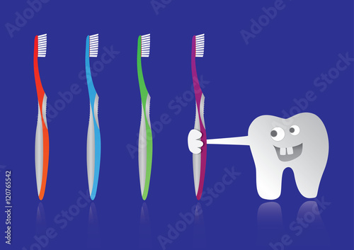Tooth with toothbrush