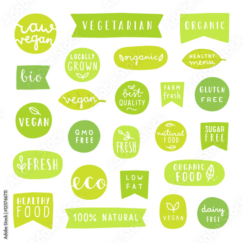Big set of healthy food badges. Bio, organic, vegan fresh etc.