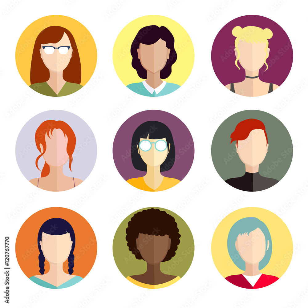 Icons with women of different nationalities for your design Icons with women of different nationalities for your design