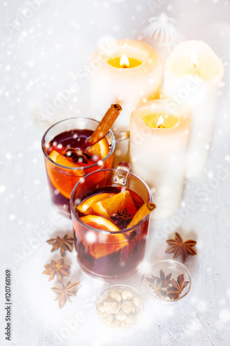 Christmas festive drink, mulled wine with spices