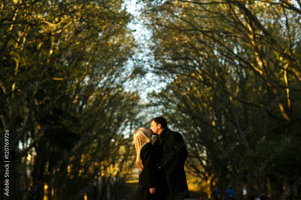 Beautiful young couple in the autumn park Beautiful young couple in the autumn park