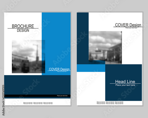 Vector brochure cover templates with blurred cityscape. EPS 10. Mesh background.
