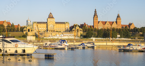 Panorama Wałów Chrobrego,(Tarasy Hakena),w Szczecinie,widok z mariny