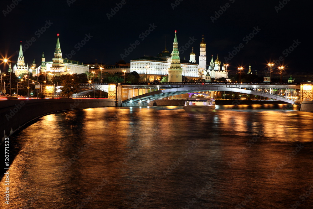 Moscow Kremlin Palace with Churches, Moskva river and Big Stone