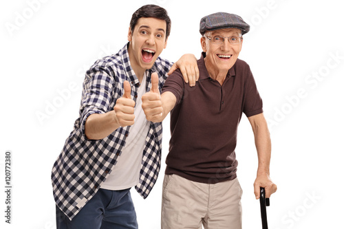 Man and a senior giving a thumb up