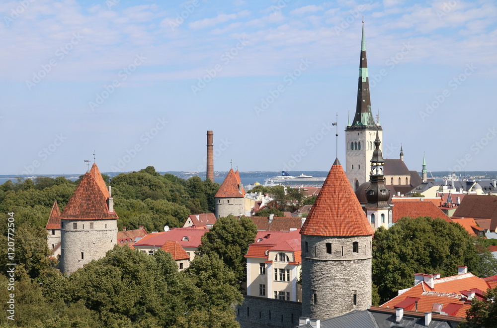 Tallinn, Altstadt-Panorama mit Olaikirche