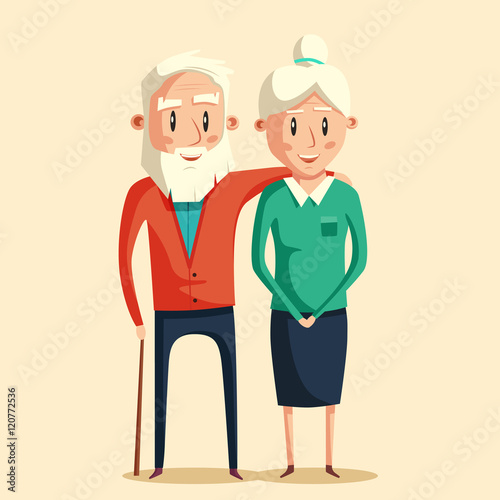 Happy grandparents. Vector cartoon illustration