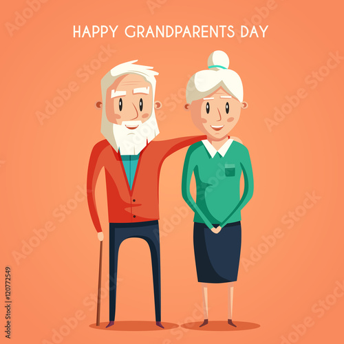 Happy grandparents. Vector cartoon illustration