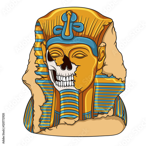 Ancient pharaoh statue of a skull. Color vector illustration on a white background.