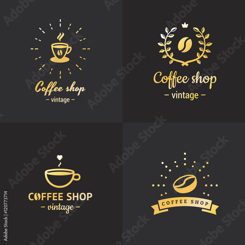 Gold coffee shop vintage hipster logo vector set. Part two.