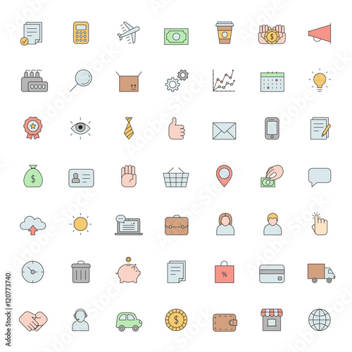 Outline business colored icons vector big set. Simple design.