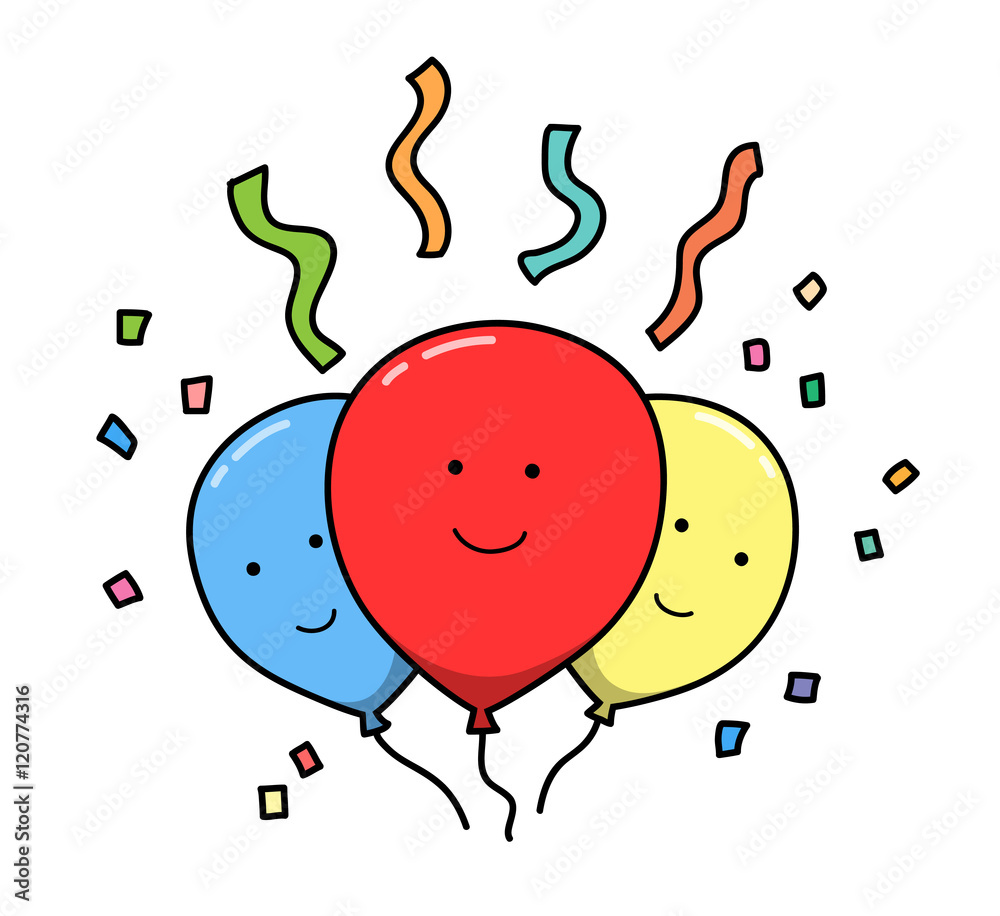 Celebration Party Balloons Cartoon. A hand drawn vector illustration of 3  smiling balloons cartoon. Stock Vector | Adobe Stock