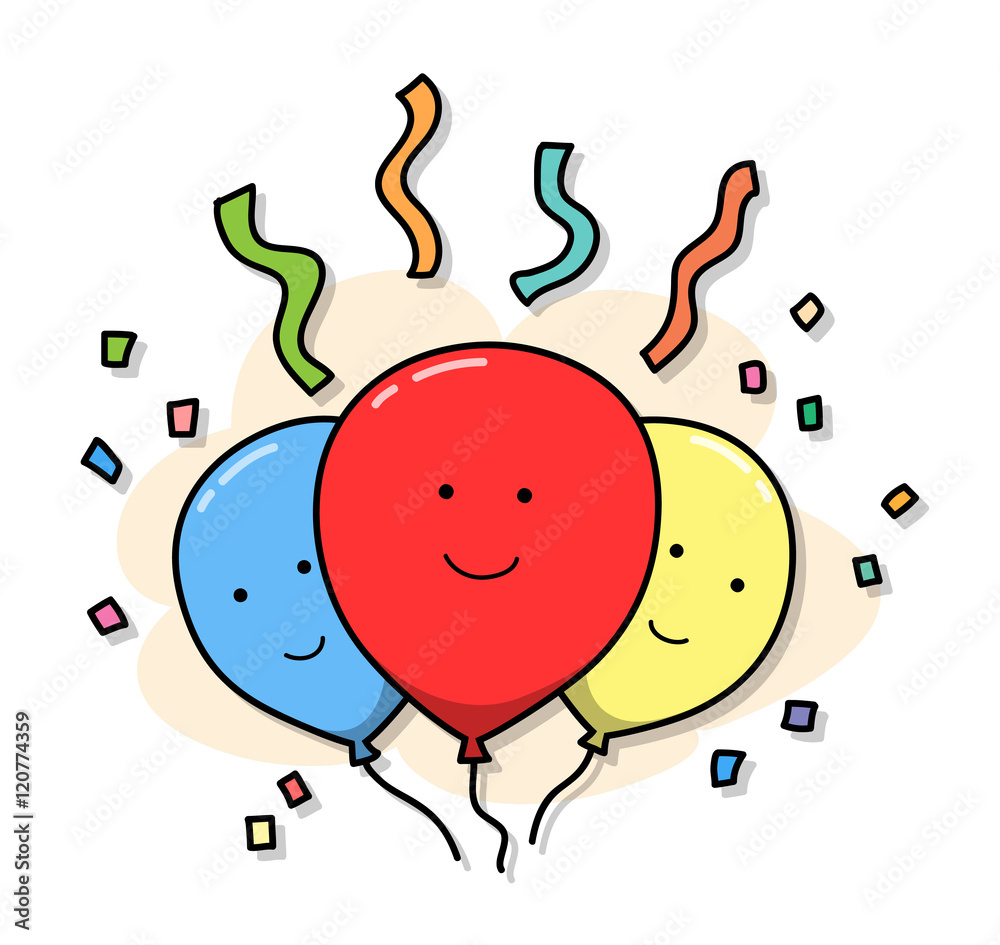 Happy Birthday Party Balloons Cartoon. A hand drawn vector doodle ...