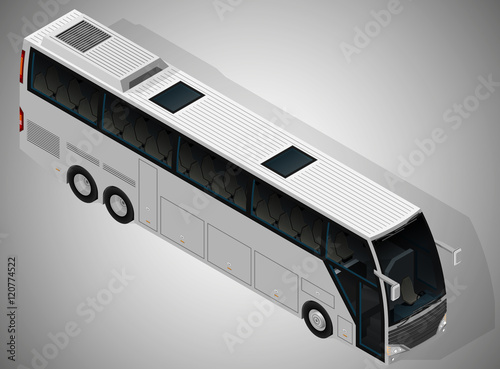 Vector isometric illustration of a coach, a type of bus used for conveying passengers on excursions and on longer distance.