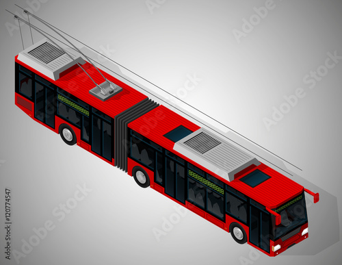 Vector isometric illustration of a low floor articulated city trolleybus. Vehicles designed to carry large numbers of passengers.