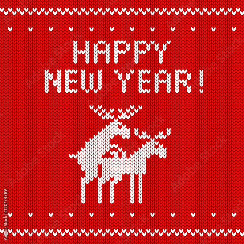 Knitted red background. Happy New Year 2017. Seamless pattern